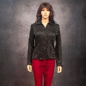 MILANO WOMEN'S BLOUSE - BLK - TEXTURED & SCALLOPED